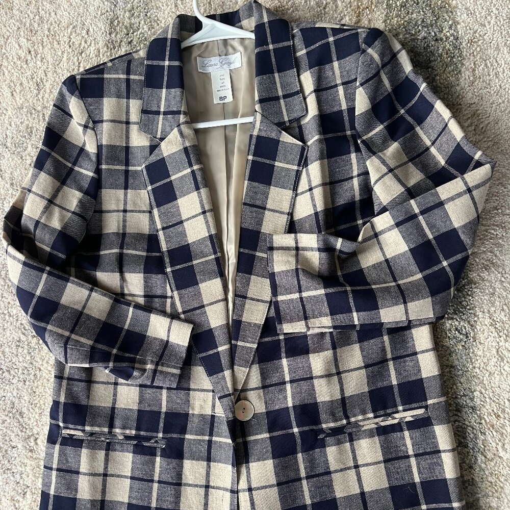 Laura Gayle Womens Vintage Blazer 8P Suit Jacket Blue Beige career